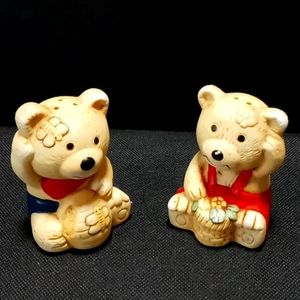 Vintage Cottagecore Porcelain Teddy Bear Salt & Pepper Shakers